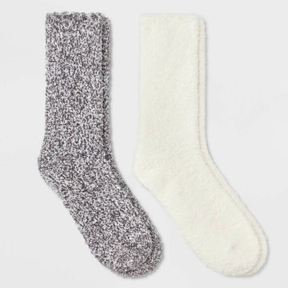 NWT Universal Thread Fuzzy Socks Womens OS Cream Charcoal Crew Cozy Lounge Soft - Picture 1 of 5
